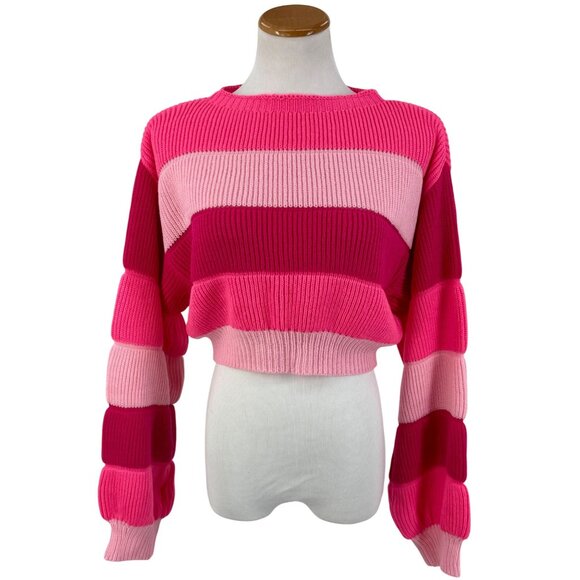 Barbiecore Cropped Hot Pink Ribbed Knit Sweater - Picture 2 of 11